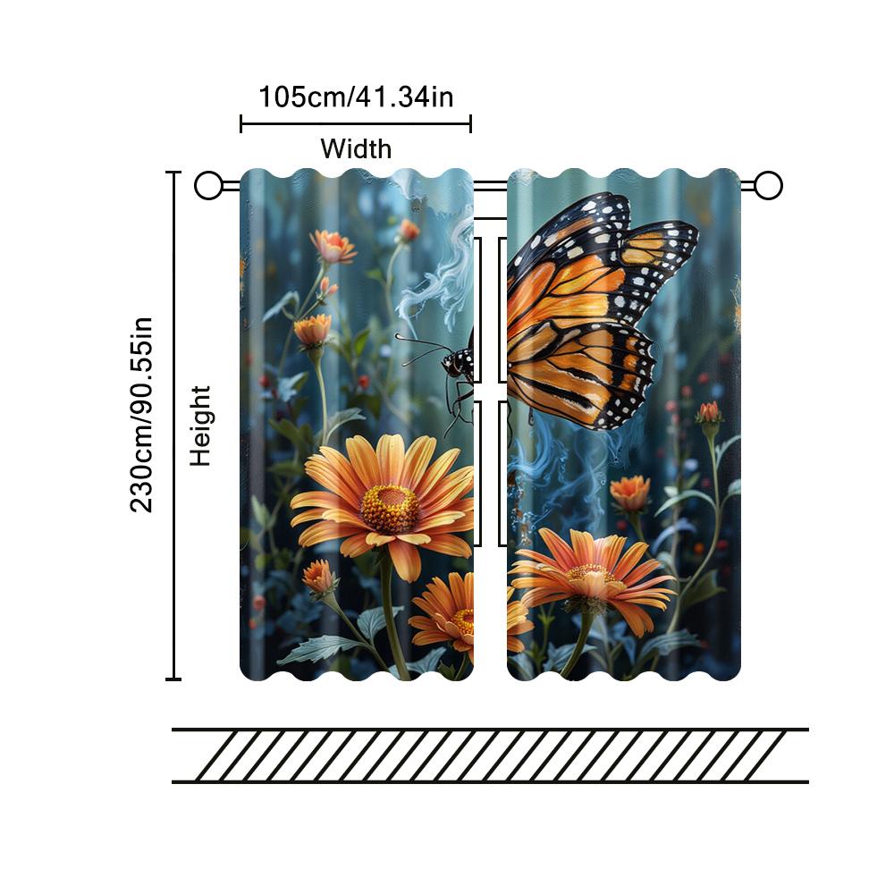 2 szt.   zasłony filtrujące (z wyłączeniem prętów   nieruchomy   bez baterii) Motyl i kwiaty (2) do użytku w sypialniach i