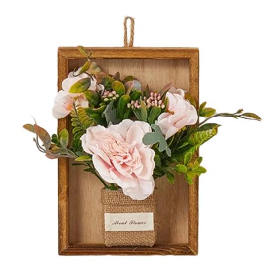 Artificial Plants Wall Decor, Rustic Farmhouse Wall Hanging Planter, Vintage Wood Framed Fake Plants Holder for Indoor Living Room, Kitchen, Bedroom