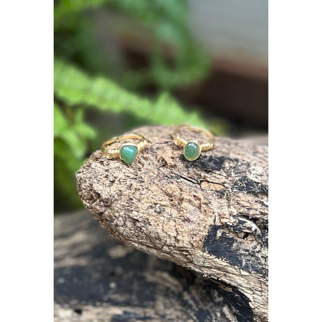 Green Agate Natural Stone Adjustable Handmade Ring I Gold Plated I Minimalist