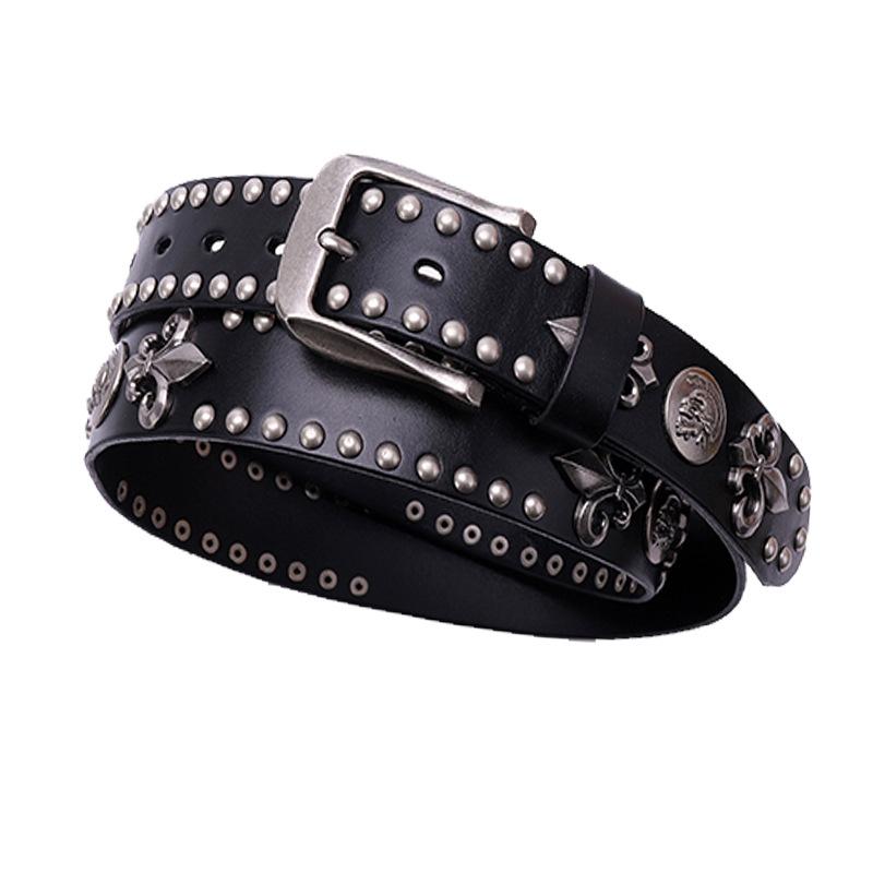 Cinturones Punk de Cuero Genuino con Remaches de Metal Pesado para Hombre Cinturón Vaquero con Tachuelas para Hombre Ceinture Homme Cinturón de Cintura Cinturon Mujer