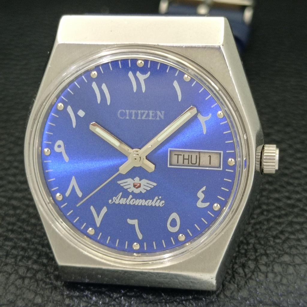 JAPAN VINTAGE CITIZEN AUTOMATIC 8200 MENS BLUE COLOR DIAL WATCH a500317-2 R151b-a500317