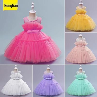 Vestito da Principessa Gonfio in Tulle Senza Maniche per Performance Festive da Ragazza