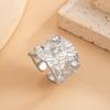 Hip-Hop Irregular Hammer Pleated Diamond Ring, Personalized Metal Wind Wide Version Open Ring