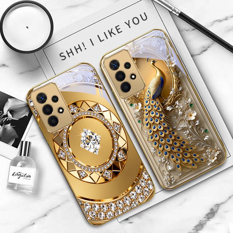 Golden horse sculpture For Samsung A 01 52S A04 A05S A10 A12 A13 22 23 24 36 42 M02 Note 10 20Ultra 8 9 Golden glass phone case