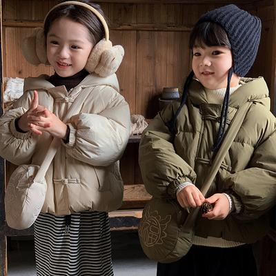 Children's Autumn and Winter Solid Color Thickened Warm Down Jacket In Small and Medium-sized Children's Long-sleeved Hooded Casual Jacket