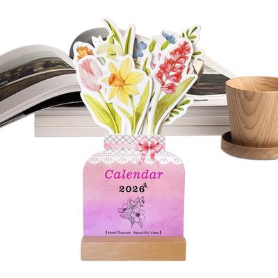 Flower Vase Calendar 2026 Floral Desk Calendar with Wooden Base Bloomy Flower Monthly Calendar for Home Office School
