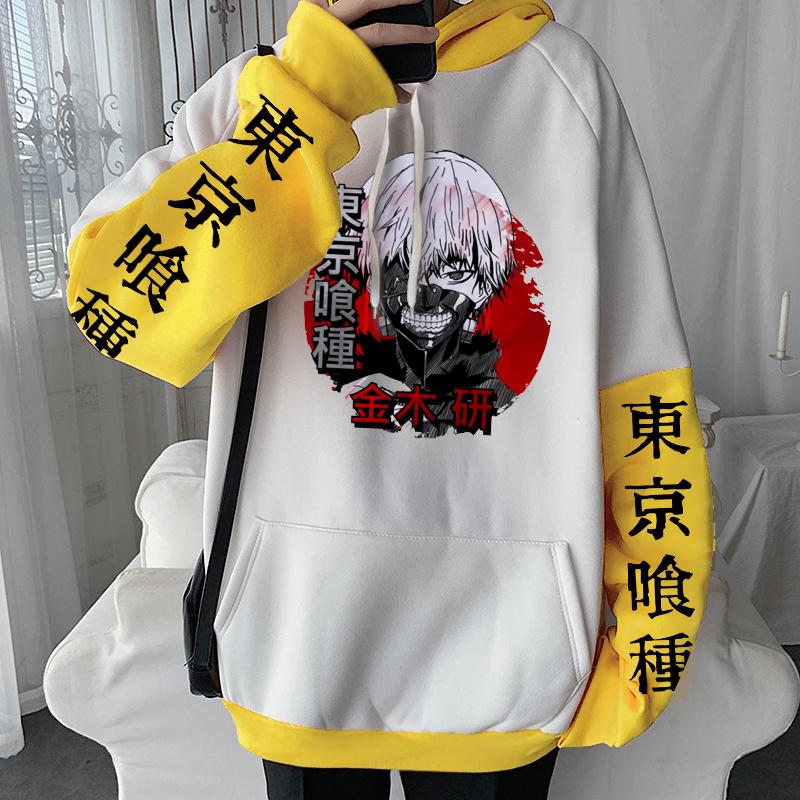 Japan Anime Tokyo Ghoul Hoodies Harajuku Kaneki Ken Head Poster Cartoon Crewneck Fashion Women Loose Patchwork Sweatshirts
