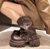 Fashion 2025 PU Leather Spring Round Toe Shoes Motorcycle Boots Women Ankle Booties Ladies Fashion Chimney Autumn Moccasins