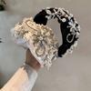 Luxur  Black White Crystal Embroidered Flower Headband for Women Girls Travel Seaside Wide Hair Hoops Headwear Hair Bands
