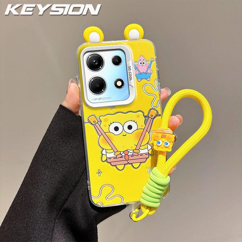 KEYSION Cute Ear Cartoon Case for Infinix Note 30 4G with Lanyard Soft Silicone+PC Shockproof Phone Cover for Infinix Note 30 5G