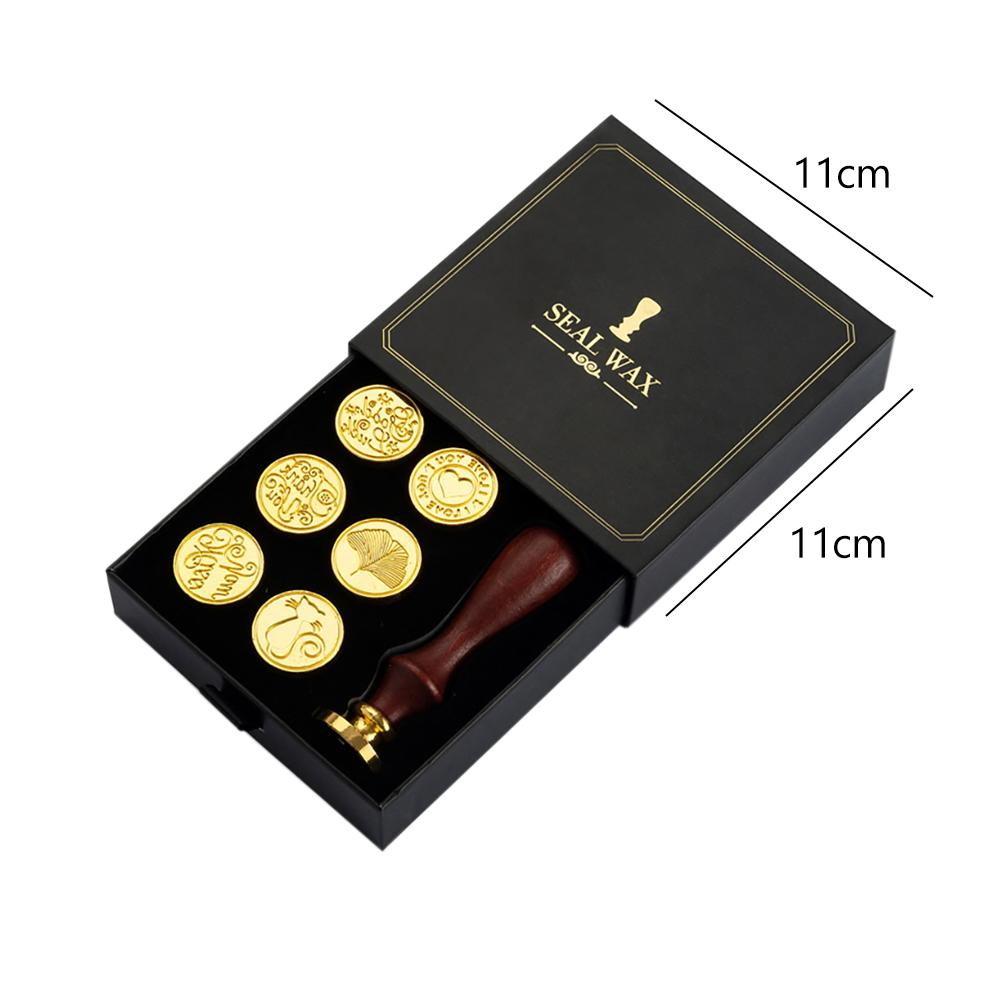 Retro Wax Seal Set Wooden Handle Exquisite Wax Seal Stamp Set Fire Paint Seal Set Envelope Invitation Sealing Wax Craft Gift Box