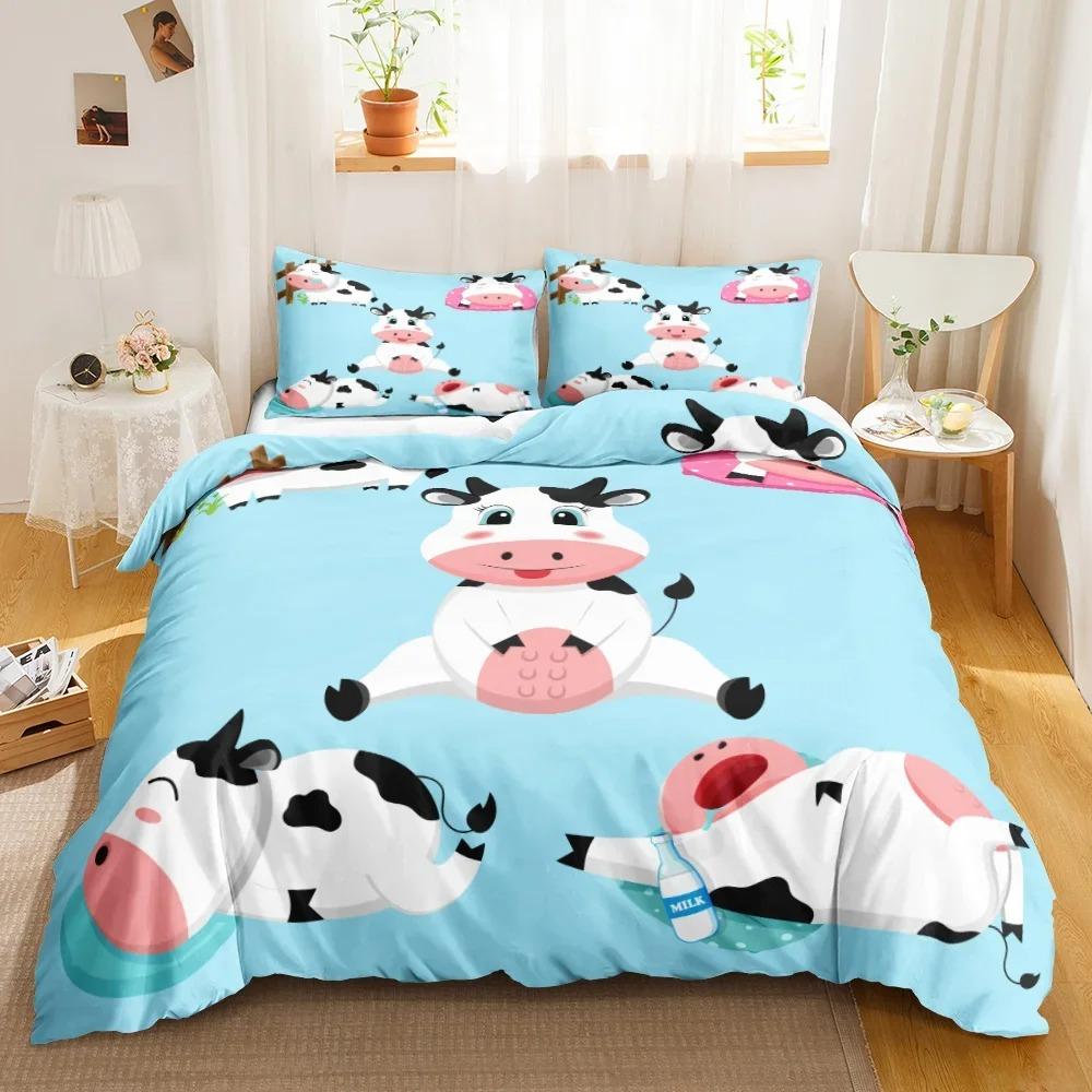 Soft Vibrant Cute Cow Print Kawaii Highland Cartoon Farm Animals Polyester Queen King Comforter