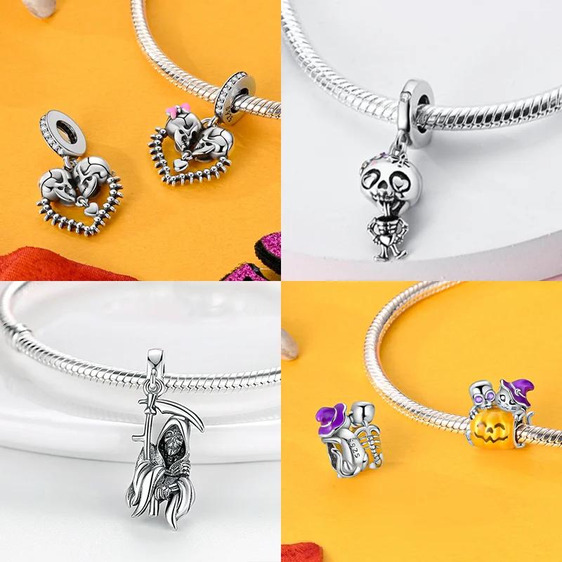Genuine copper Luminous Halloween Charm Bead Charms Zombie Skeleton Dangle Bead Compatible With Authentic Bracelets Do It Yourself Fine Jewellery Gift