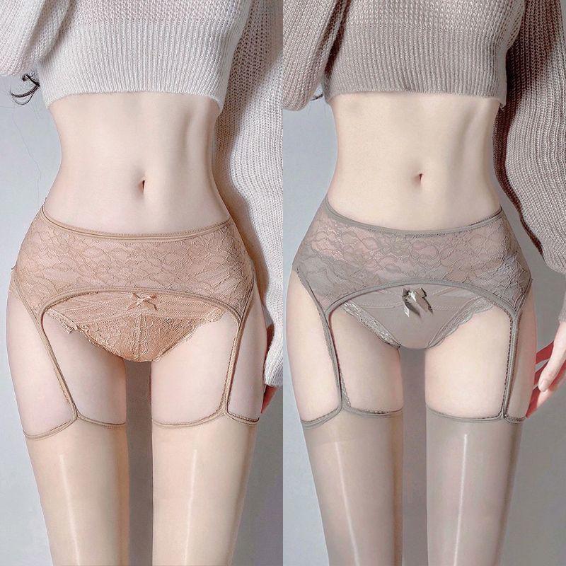 Débardeur en Dentelle de Soie Noire à l'Huile de Cheval Ultra-Doux avec Bas Sexy Hauts sur les Genoux