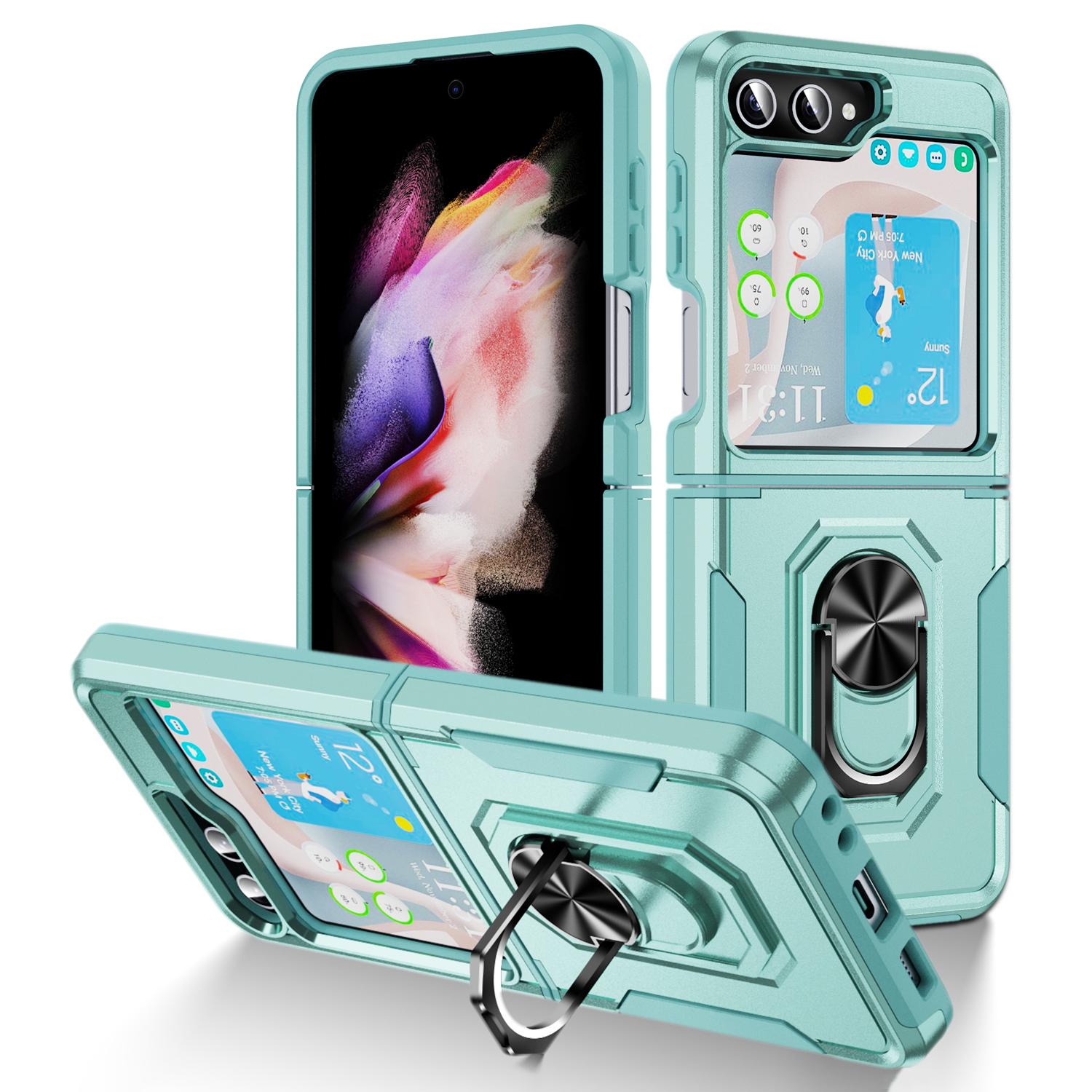 

Для Samsung Galaxy Z Flip5 5G чехол военного класса кольцо подставка PC+TPU чехол для телефона Green