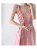 Women's French Retro Off-Shoulder Pink Tie-Dye Camisole Dress for Summer Vacations