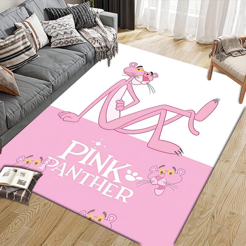 Rosa Panther Flanellmuster Quadratischer Teppich, Läufer, Teppich für Wohnzimmer Schlafzimmer Sofa Spielzimmer Dekor, Rutschfeste Fußmatte