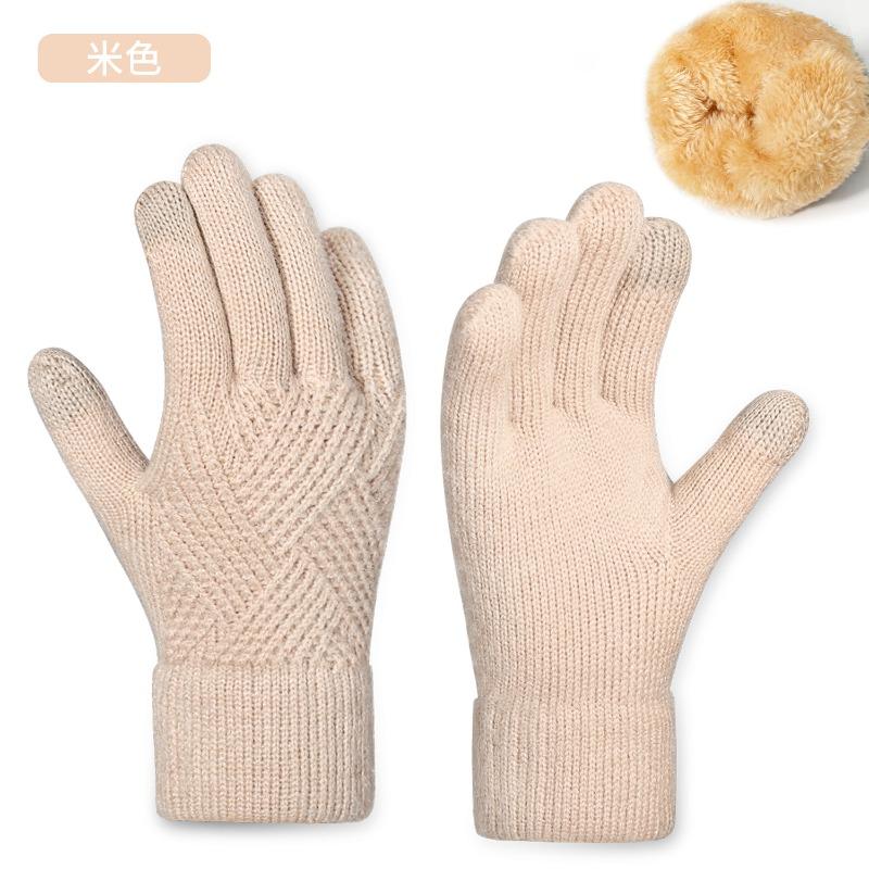 Warm Knitted Gloves Women's Winter Cycling Office Simple Cold-proof Double-layer Gloves