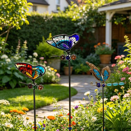 Colorful Butterfly Garden Stake Outdoor Butterfly Ornament Glow in The Dark Butterfly Yard Art Stake for Planter Flower Bed Patio Lawn Pathway Decor