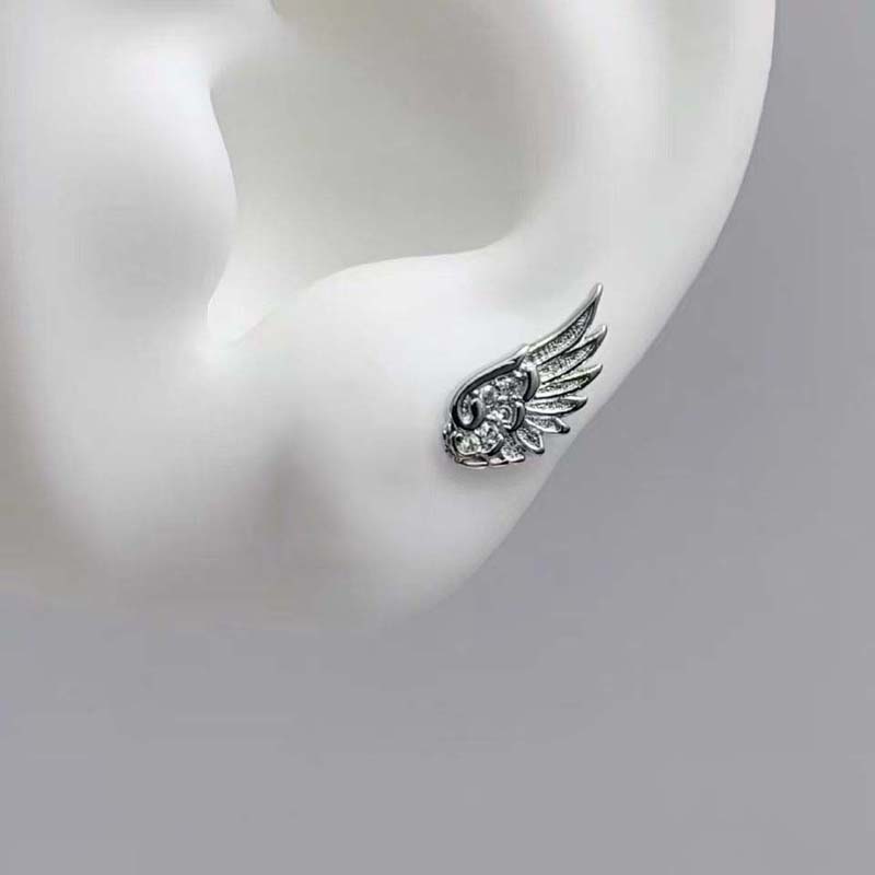 Shiny Zircon Angel Wings Stud Earrings for Women Men Couple Multiple Ear Holes Fold Wear Ear Bone Stud Jewelry Gifts