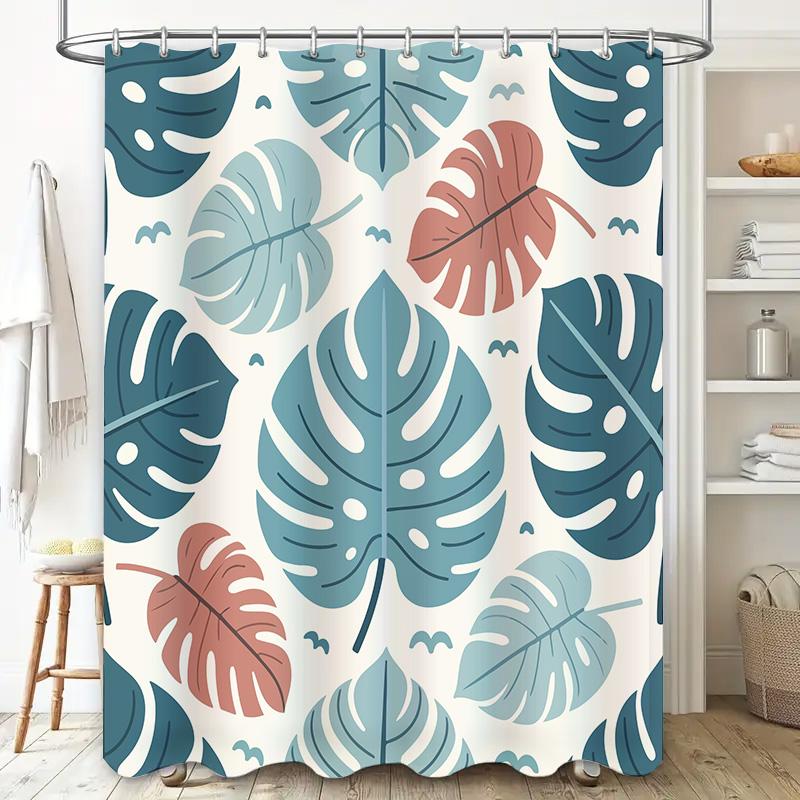 Modern Monstera Leaf Shower Curtain Set for Bathroom Decor in Various Colors Waterproof Durable Home Decoration Item (Green Leav