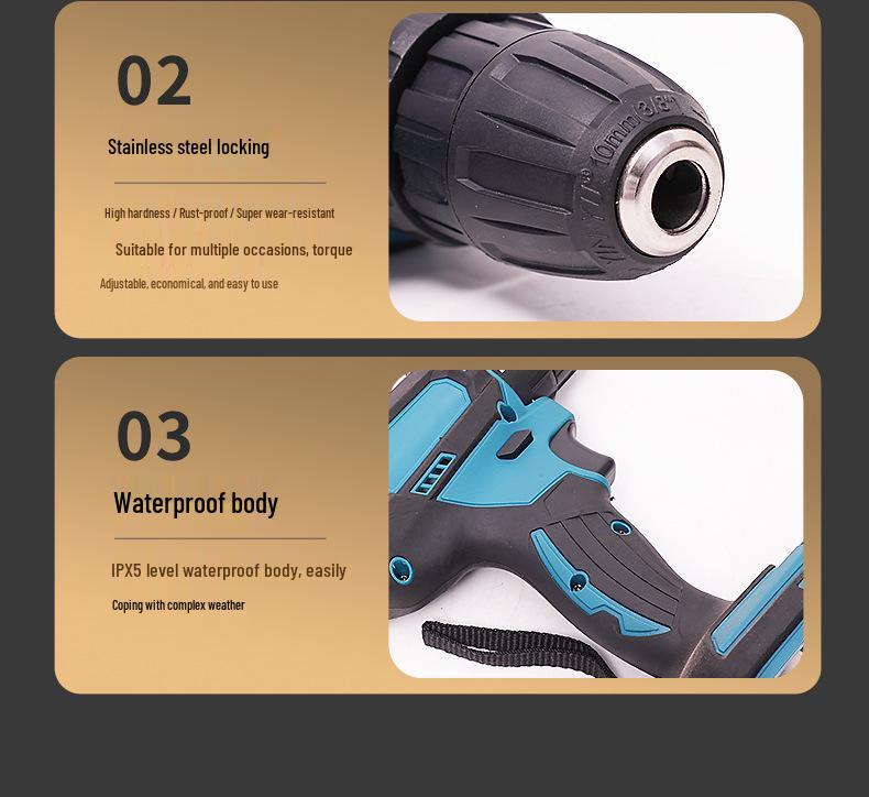 Dual-Speed Waterproof Lithium-Ion Cordless Drill & Electric Screwdriver
