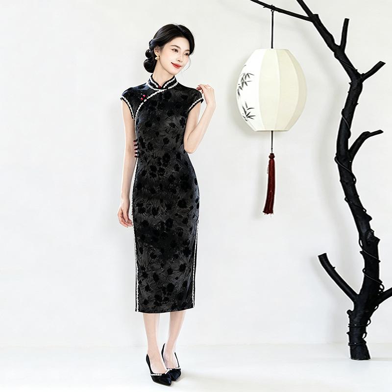 Black sleeveless national style new Chinese long cheongsam improved young 1011 new women's high-end sense retro summer