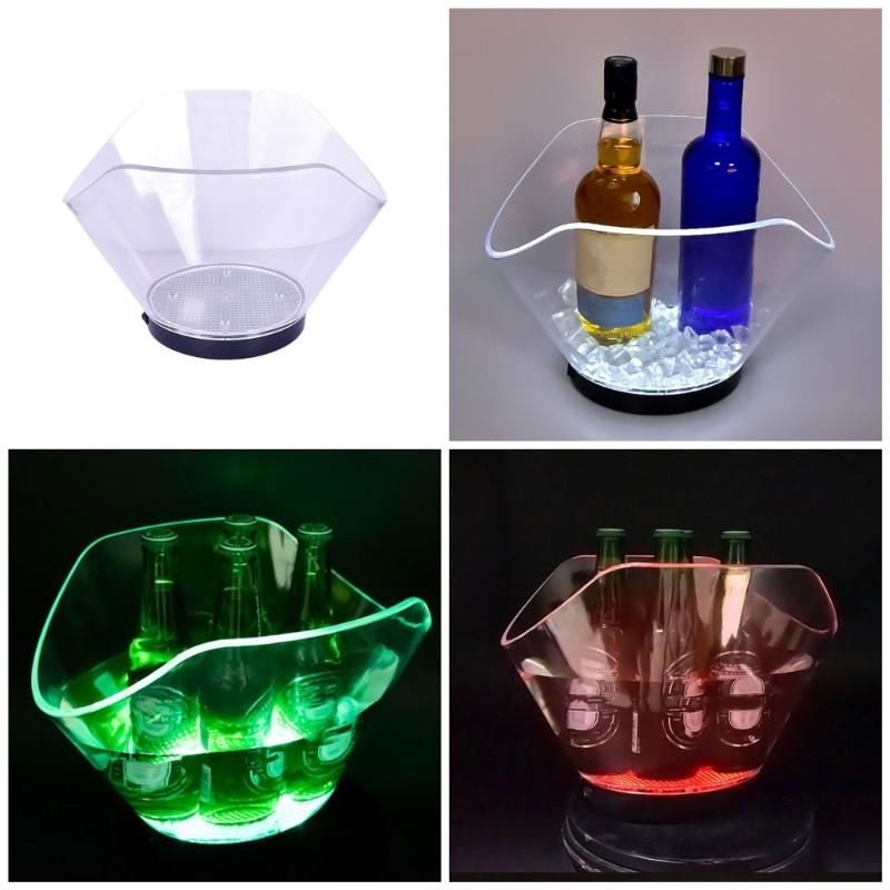 Illuminated Ice Buckets Transparent Beverage Tub with Glowing LED Champagne Container Beverages Chiller for Parties