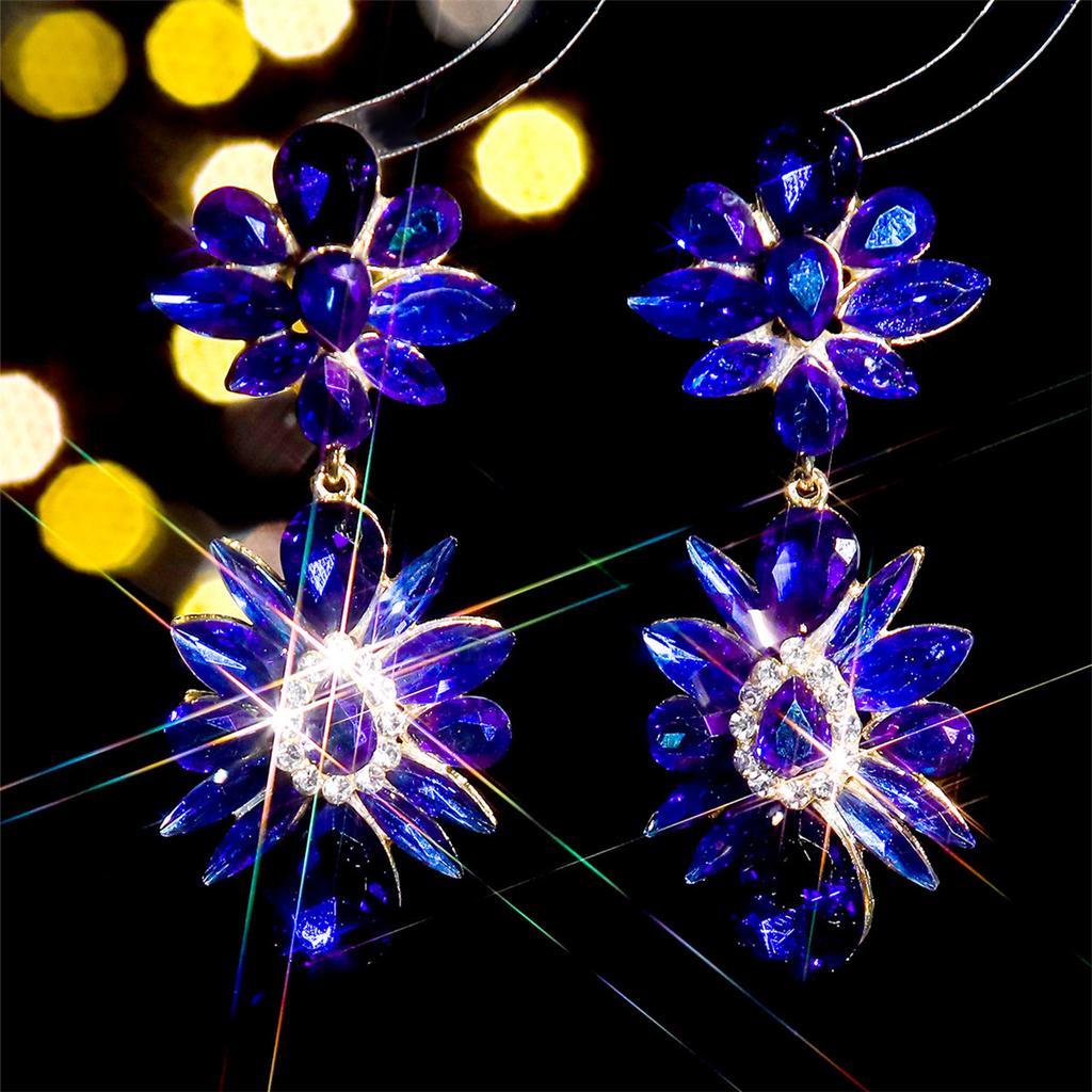 Fashion Snowflake Flower Sparkling Crystal Earrings Personalized Exaggerated Women's Earrings Nightclub Earrings