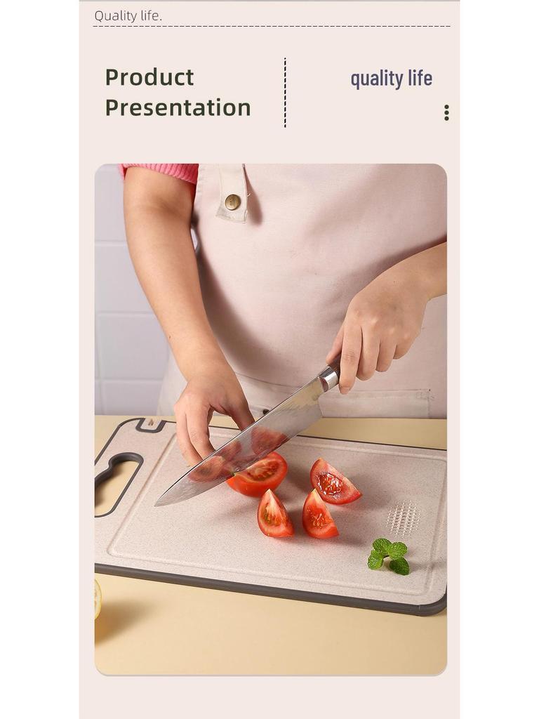 304 Stainless Steel & Titanium Antibacterial Cutting Board - Thickened Design for Fruits, Vegetables, Wheat Straw Material.