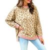 Women's Loose Fit Neck Sweatshirt with Leopard Print and Polka Dot Color Block for Fall