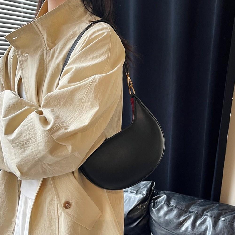 Large Capacity Moon Underarm Bag Solid Color Women's Hobo Bag Pu Leather Shoulder Bag  Outdoor
