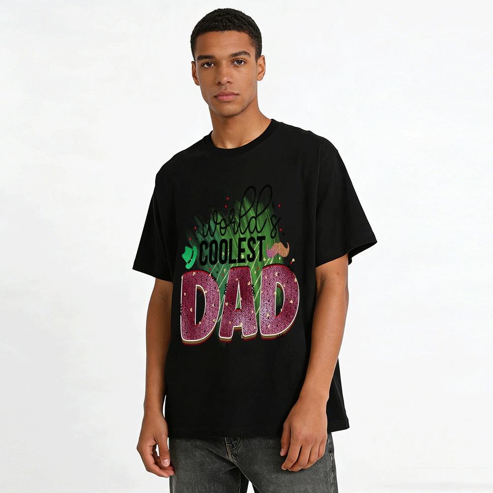 World's Coolest Dad Print Casual Tee Fathers Day Gift Top For Dad Pure Cotton T-shirt