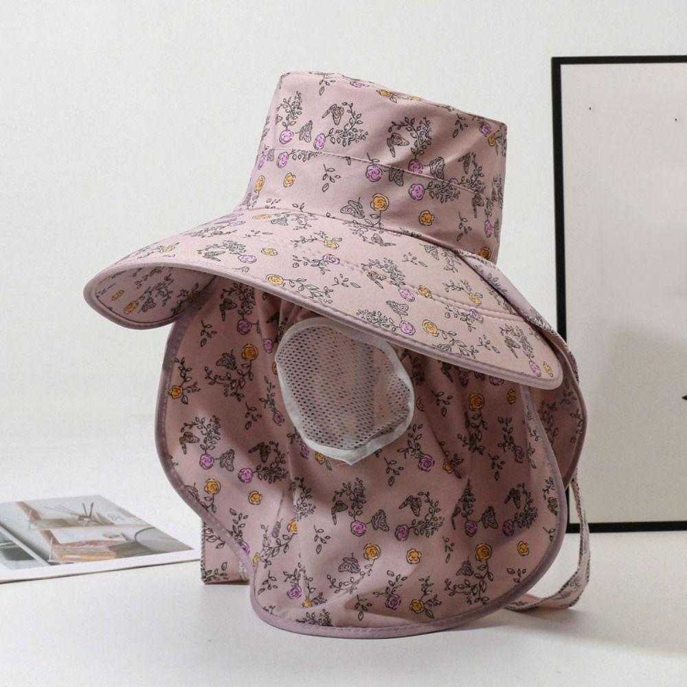 Floral Picking Tea Hat Wide-brimmed Neck Protection Hat Breathable Sunshade Shawl Cap  Gift