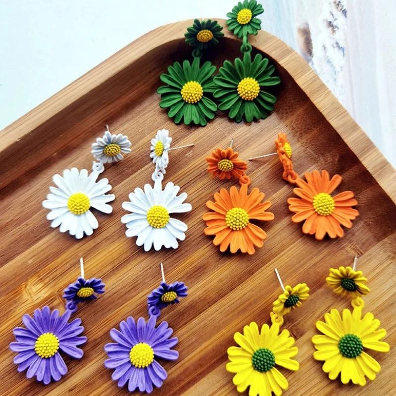 Charm Colorful Resin Daisy Drop Dangle Earrings for Women Classic Brincos Yellow Flower Stud Earring Summer Jewelry Accessories