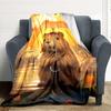 1pc Autumn Rain, Capybara Blanket, Lightweight Flannel Fleece with Digital Printing, Soft Warm for Sofa, Travel, Camping, Office, Couch, Chair, and Be