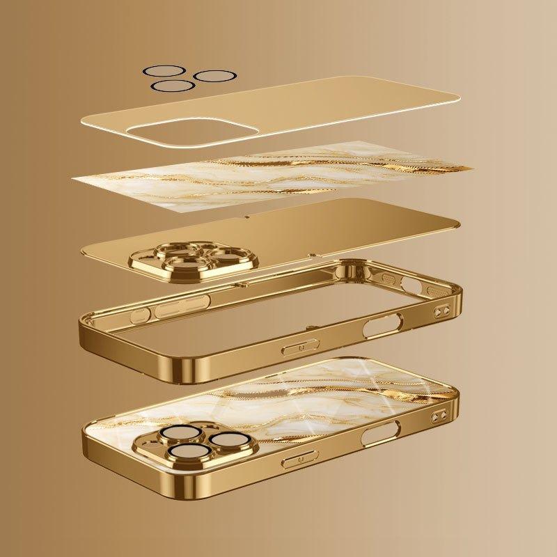 Golden Marble Waves Gold Metallic Paint Tempered Glass Phone Case For iPhone 17 Pro Max 11 12 13 14 15 16 Plus 17 Air 16E Cover