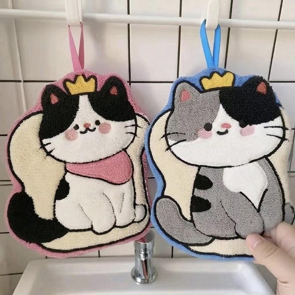 New Coral Fleece Cat Hand Towel Soft Thickened Bathroom Kerchief Strong Water Absorption Hanging Handkerchief Bathroom