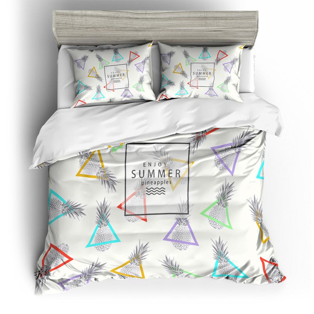 Fruits Duvet Cover Set, Soft Toned Exotic Pineapple Tropical Diet Food Illustration, Decorative Bedding Set With Pillow Shams