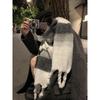 High sense gradual change color black and white striped mohair extended large version scarf imitation cashmere thickened warm shawl