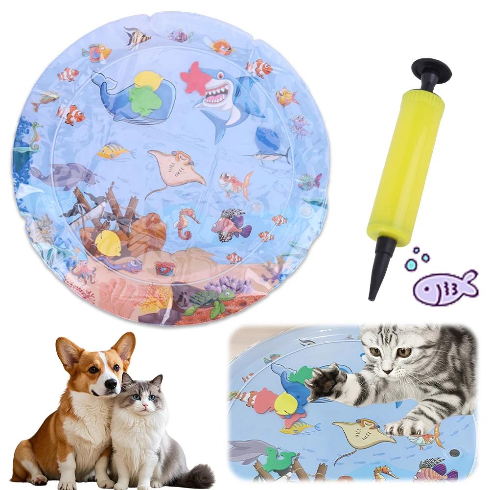 Extra Thick Aqua Interactive Cat Play Mat Cat Toys Cat Water Sensory Playmat Pet Cooling Mat for Indoor Outdoor Exercise