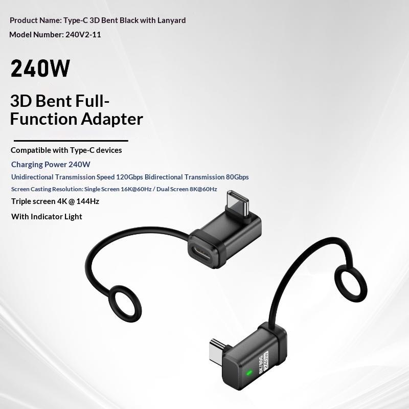 USB4 240W PD 5A Right Angle USB C to Type C Converter Fast Charging Data Sync Adapter for Car Camping Trip Charging