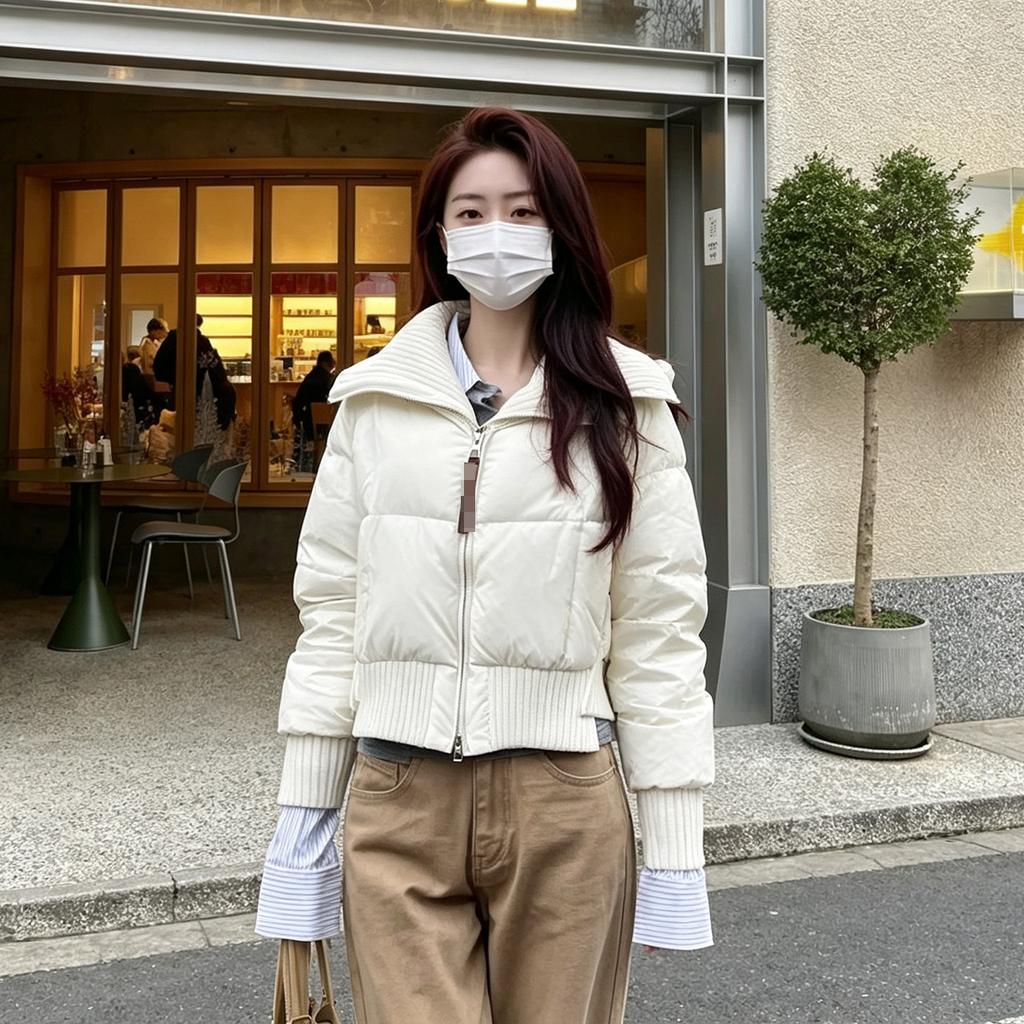 Winter new down jacket women's knitted fake two-piece white goose down warm jacket fashion puff bread jacket