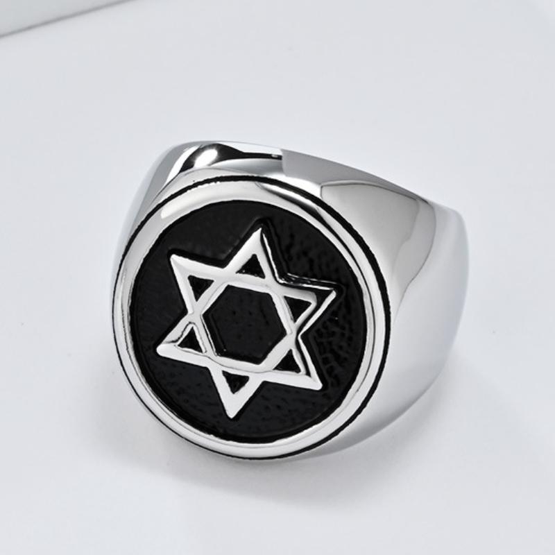Six Point Hexagram Star Ring for Men Stainless Steel Signet Ring for Him Boyfriend Husband Father Grandpa Size 7-13