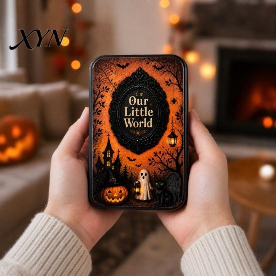 Portable Iron Box DIY Mini Photo Frames Silhouette Tin Box, Halloween Miniature Small Storage Picture Display Container for Party Home Decor