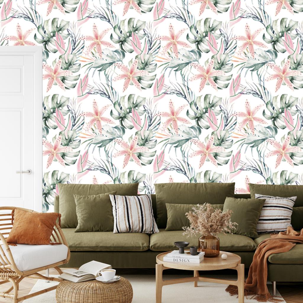 Tropical orchid wallpaper with leaves for living room and bedroom 50x1000