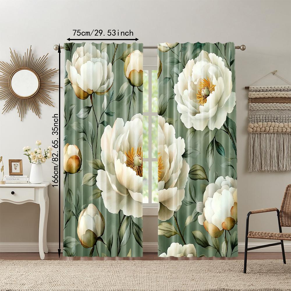 2 pcs   versatile polyester transparent curtains for home decoration Peony Flower for use in bedrooms and living rooms