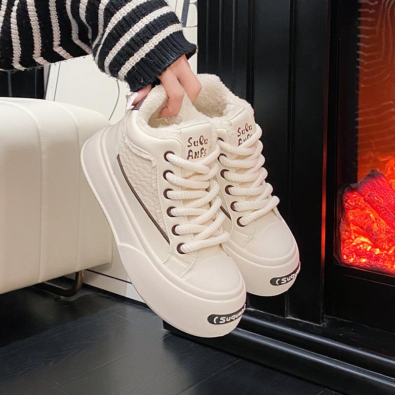 

Korean version of thick-soled high-top women s shoes 2025 winter velvet warm and versatile ins student leisure sports cotton shoes K1706 35