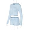 Women's European & American Style Autumn Zip-Up Hoodie & Pleated Shorts Sporty Two-Piece Set