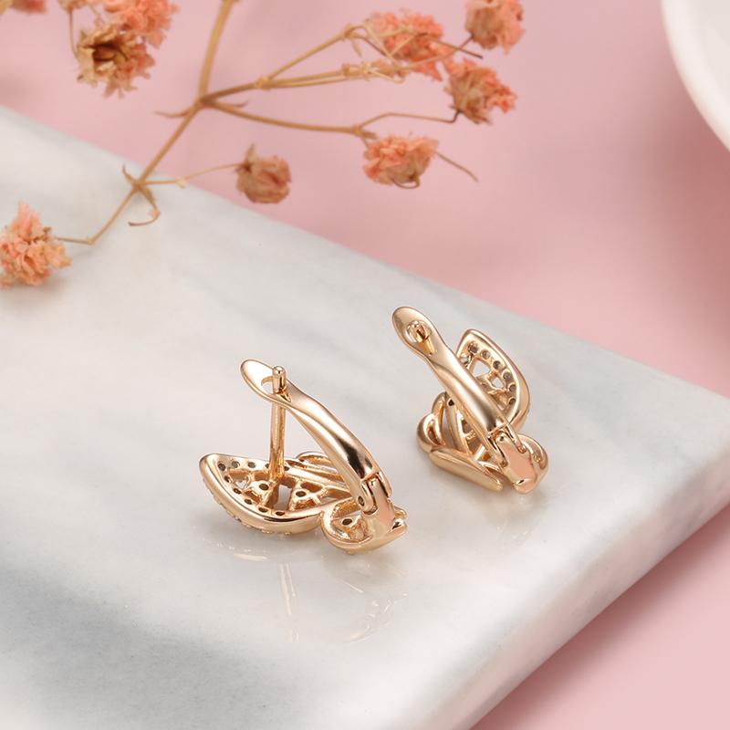 New  Rose Gold Butterfly Wings Cute Earrings Unusual Natural Zircon Dangle Earrings Women Creative Fashion Jewelry